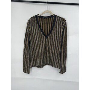 Zara Metallic Striped‎ Top Women M Orange Black Indie Retro Y2K Academia Y2K